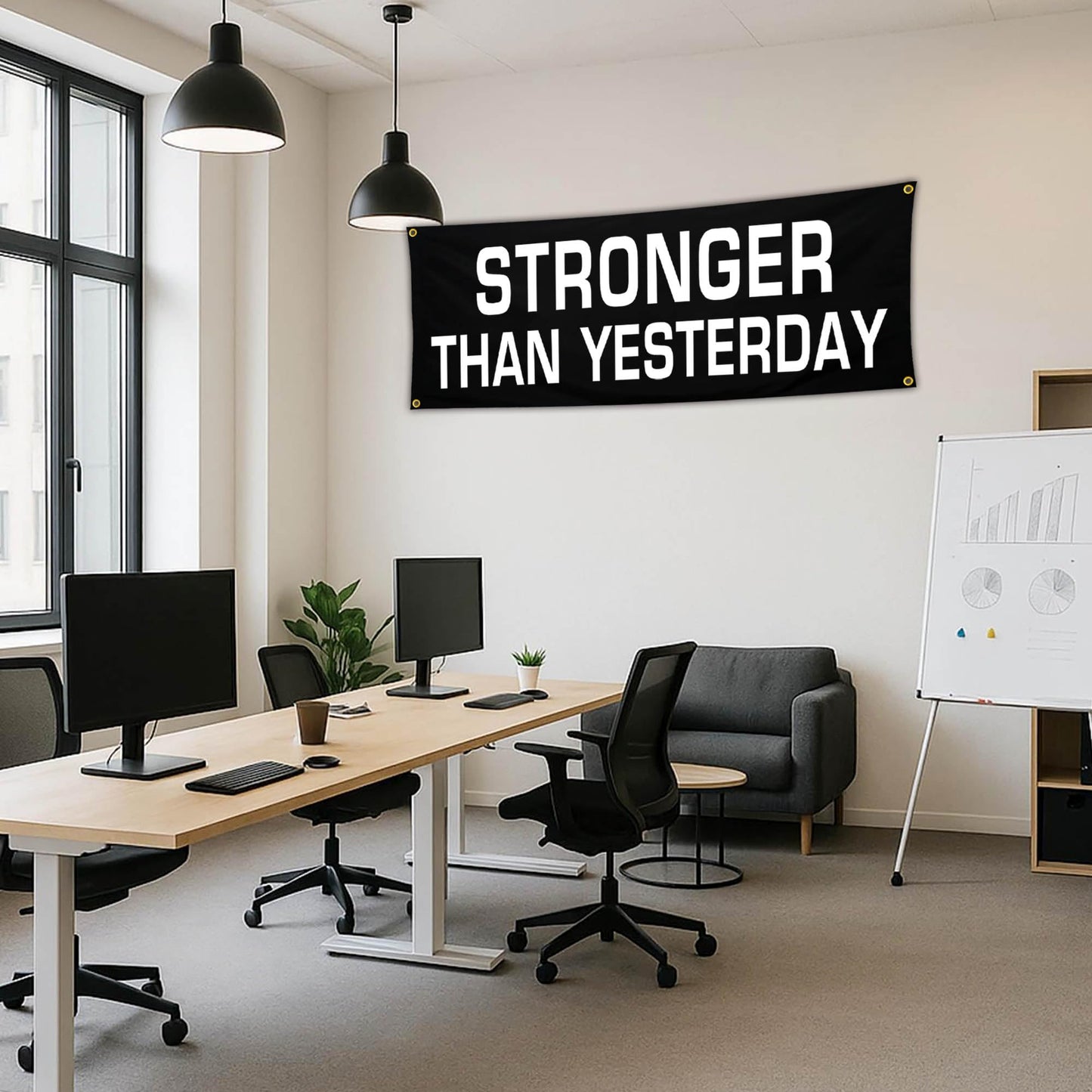 Bomtas Motivational Gym Posters Banners Flags for Home Gym Room Guys Office Bedroom Stronger Than Yesterday Inspirational Flag Banner 24x72 Inch Motivation Wall Art Decor