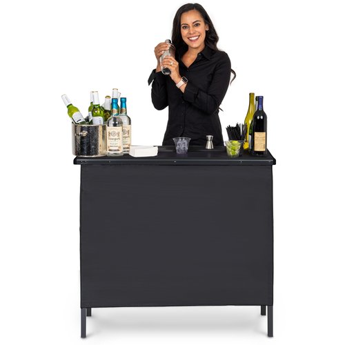 GoBar Portable Bar Table for Events - Pop Up Mobile Bartending Station with Travel Carrying Case - 3 Skirts