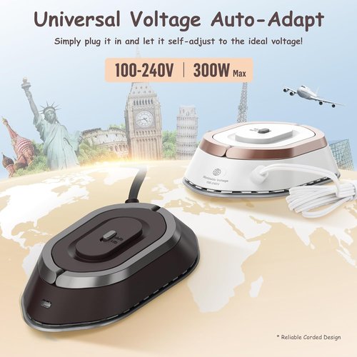 Newbealer Travel Iron - Mini Dry Iron with Global Voltage, 100-240V, 300W, Non-Stick Soleplate, 0.8lbs (Brown)