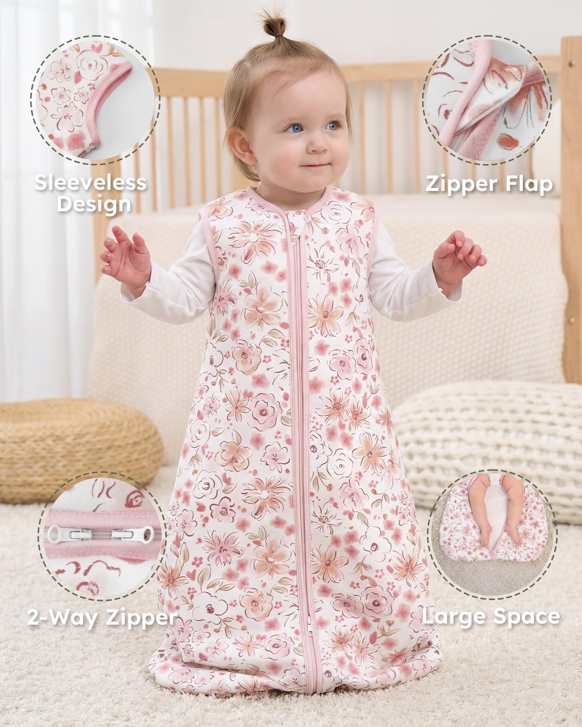 Yoofoss Baby Sleep Sack - 1.5 Tog Wearable Blanket for 12-18 Months | 100% Organic Cotton, Soft & Warm