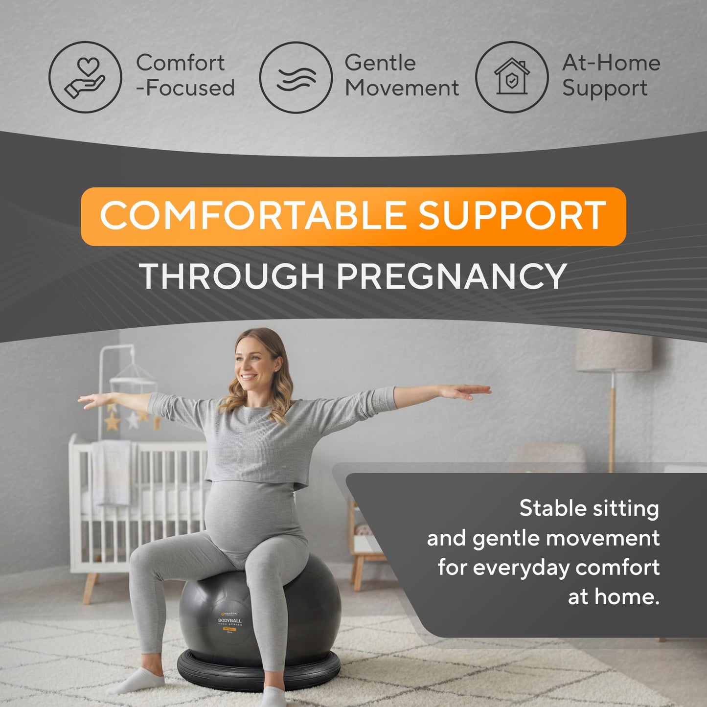 MANTRA SPORTS Yoga Ball Chair - Stability Ball and Exercise with Base for Office Desk Sitting, Active Chair for Posture & Core Support, Seat for Home Gym, Abs, Stretching, Therapy, Fast Pump Included