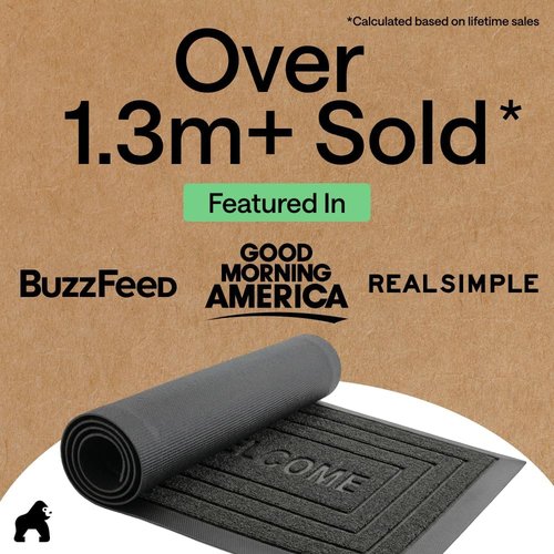 GORILLA GRIP Waterproof All-Season WeatherMAX Doormat - 47x35 Natural Rubber | Stain & Fade Resistant, Easy Clean Black