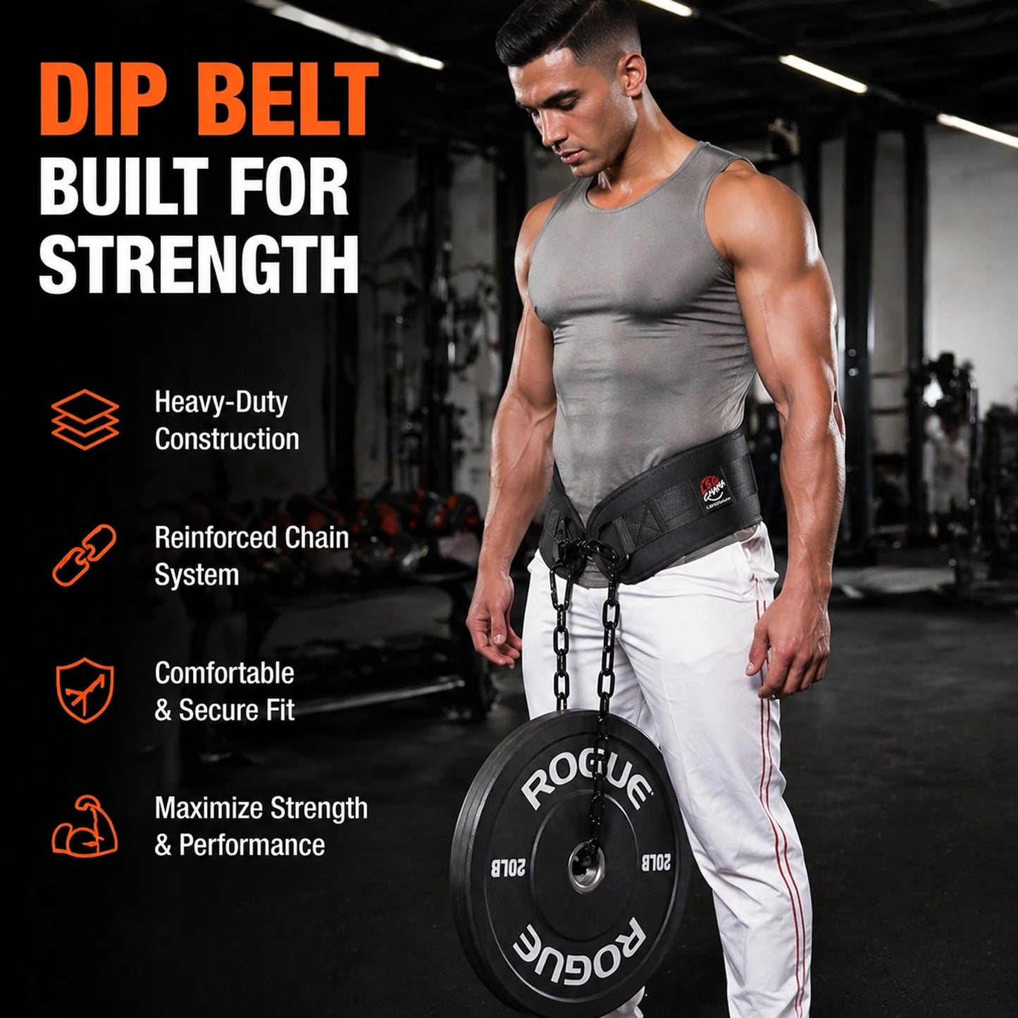 Dip Belt with Chain for Weightlifting, Neoprene Waist Belt for Gym Workout,Pull Ups, Training, Fitness Exercise, Men, Women