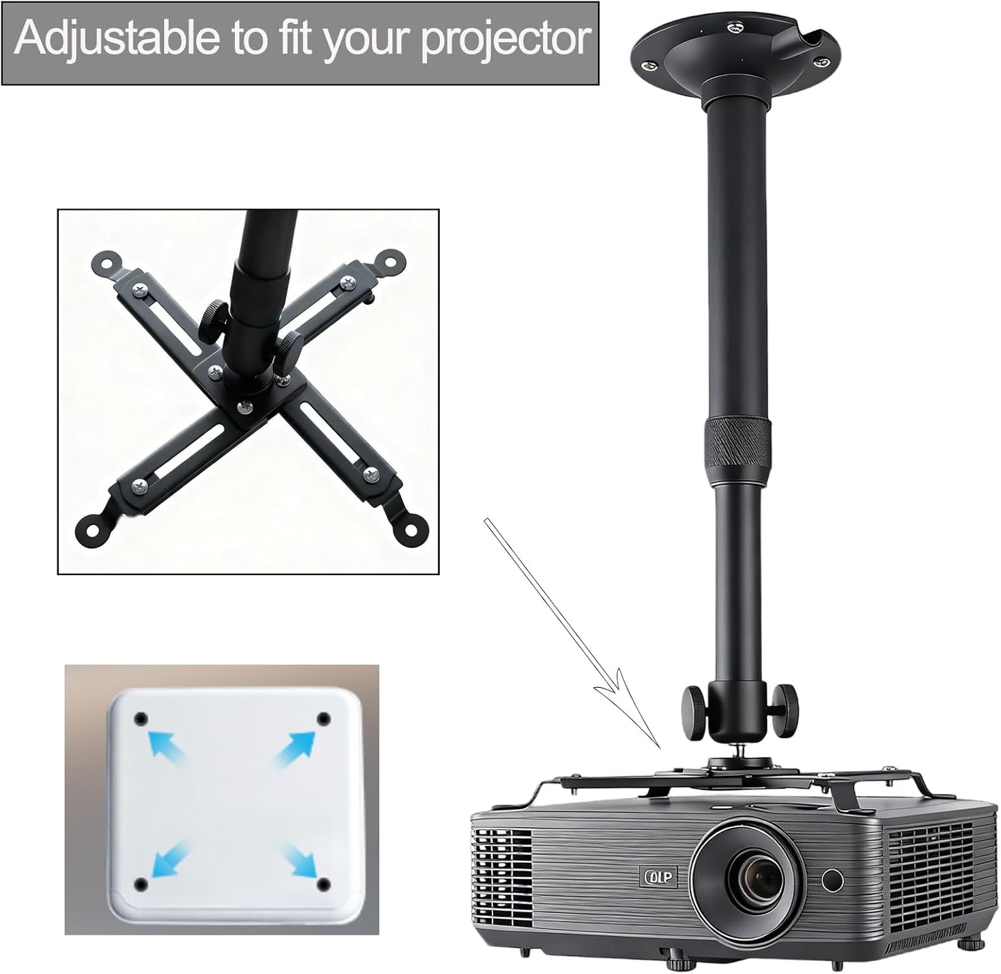 DAWASAPAT -Inch Projector Ceiling Mount with New Gimbal, Adjustable Length Projector Mount, Screw, Compatible with Most