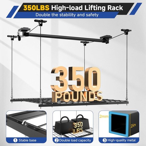 GADFISH Garage Ceiling Lift Storage Rack - Space-Saving Overhead Solution | 4x4 Ft, 350LBS Capacity, 85" Height