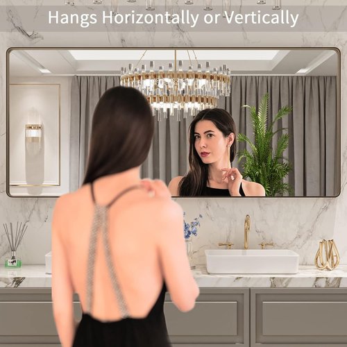 LOAAO Bronze Bathroom Mirror - 72”x32” Rounded Rectangle with Anti-Rust Frame | Hangs Horizontally or Vertically
