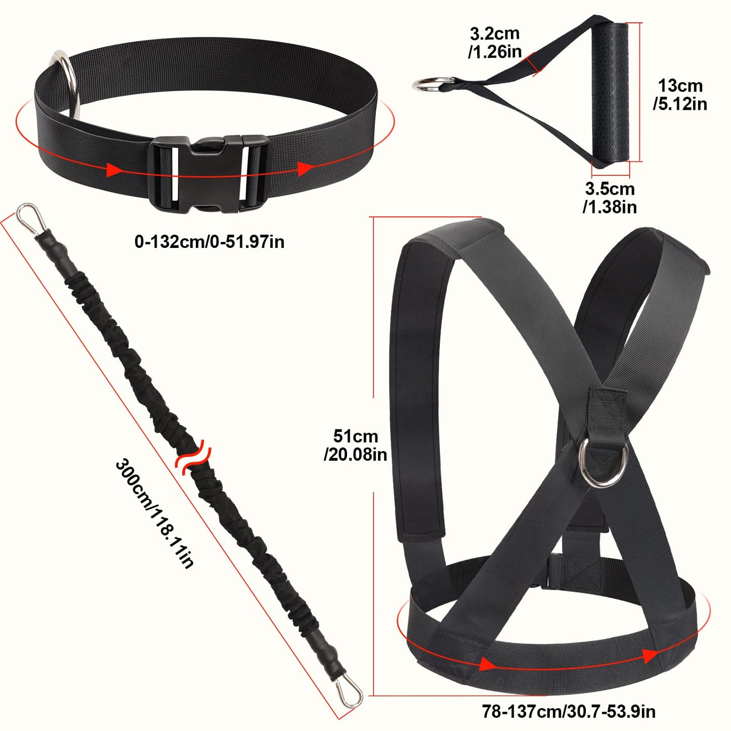 Sunsign Resistance Running Training Bungee Band, Bungee Resistance Cord Set, Long Resistance Band, Lateral Movement Sprint Overspeed Training Fitness for Fast, 9.8ft-Black