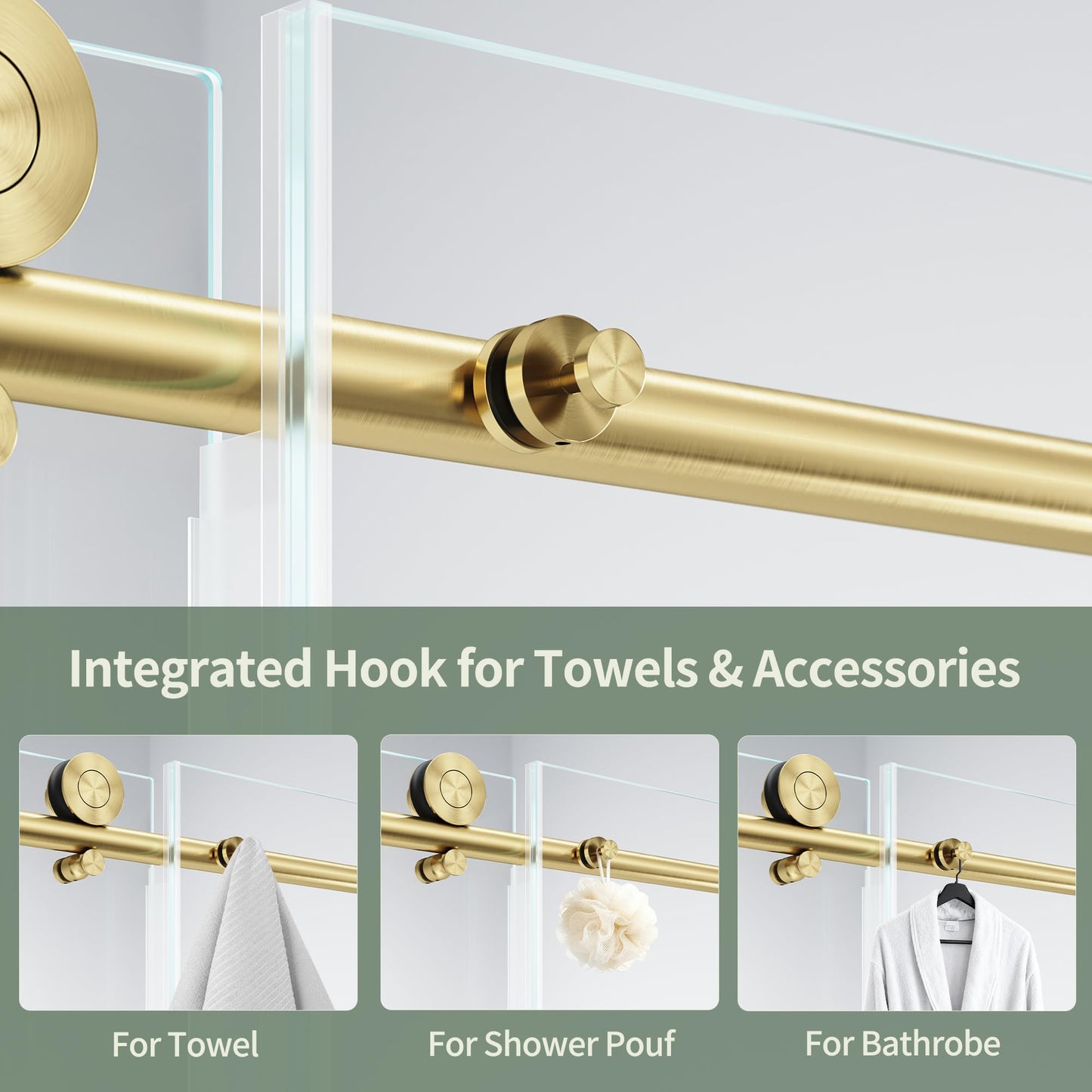 50-54" W x 76" H Frameless Sliding Shower Door, 5/16" (8mm) Clear Tempered Glass with Easy-Clean Coating, Sliding Glass Shower Door for Bathroom, Stainless Steel Hardware (Brushed Gold, 54" W x 76" H)