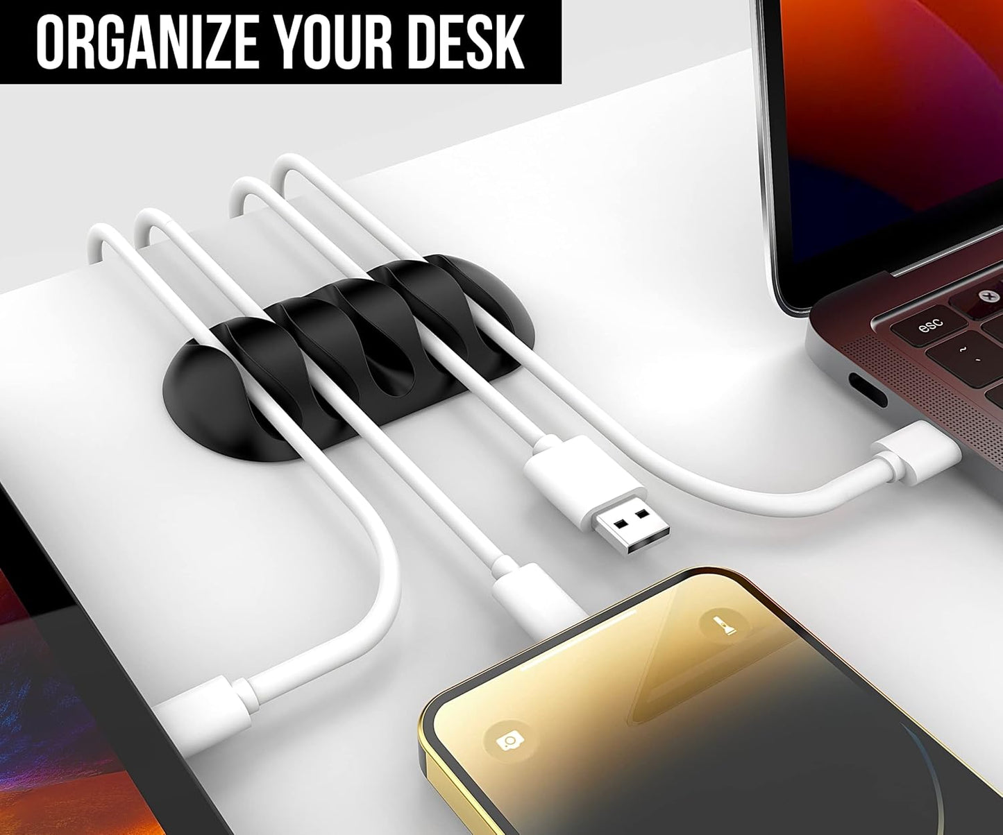 JTek 24 Pack, Cord Organizer, Adhesive Cable Holder, Black and White | Cable Organizer, Cord Holder, Desk Organizers