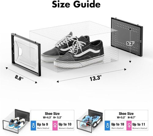 Foluck Shoe Storage Box - 15 Pack Clear Plastic Stackable Organizer for Sneakers | Interlocking Design, Black