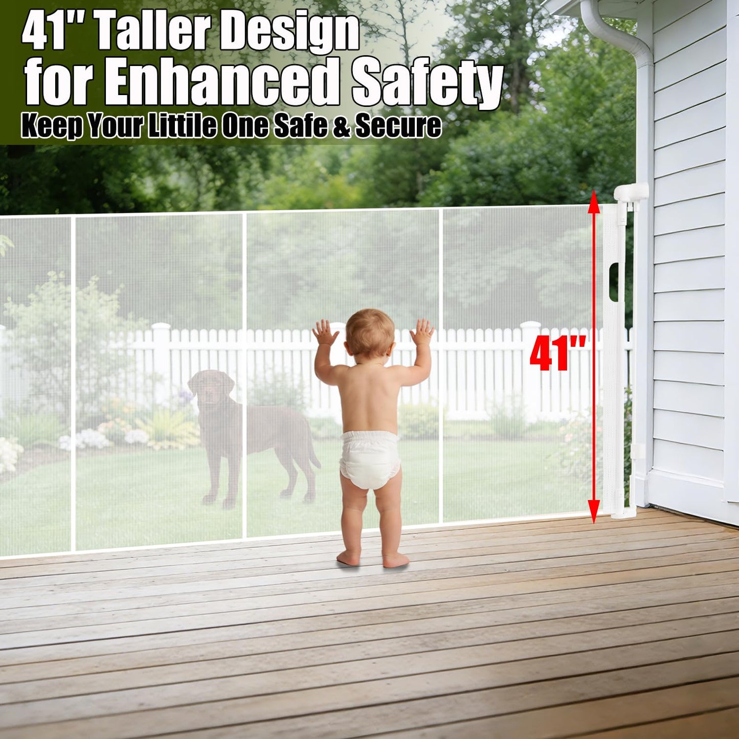 240" Retractable Baby Gates Extra Wide for Large Opening, 41" Extra Tall Retractable Dog Gate Pet Gates, Long Child Safety Mesh Gate with Fiberglass Rods for Stairs, Doorways, Hallways, Indoor/Outdoor