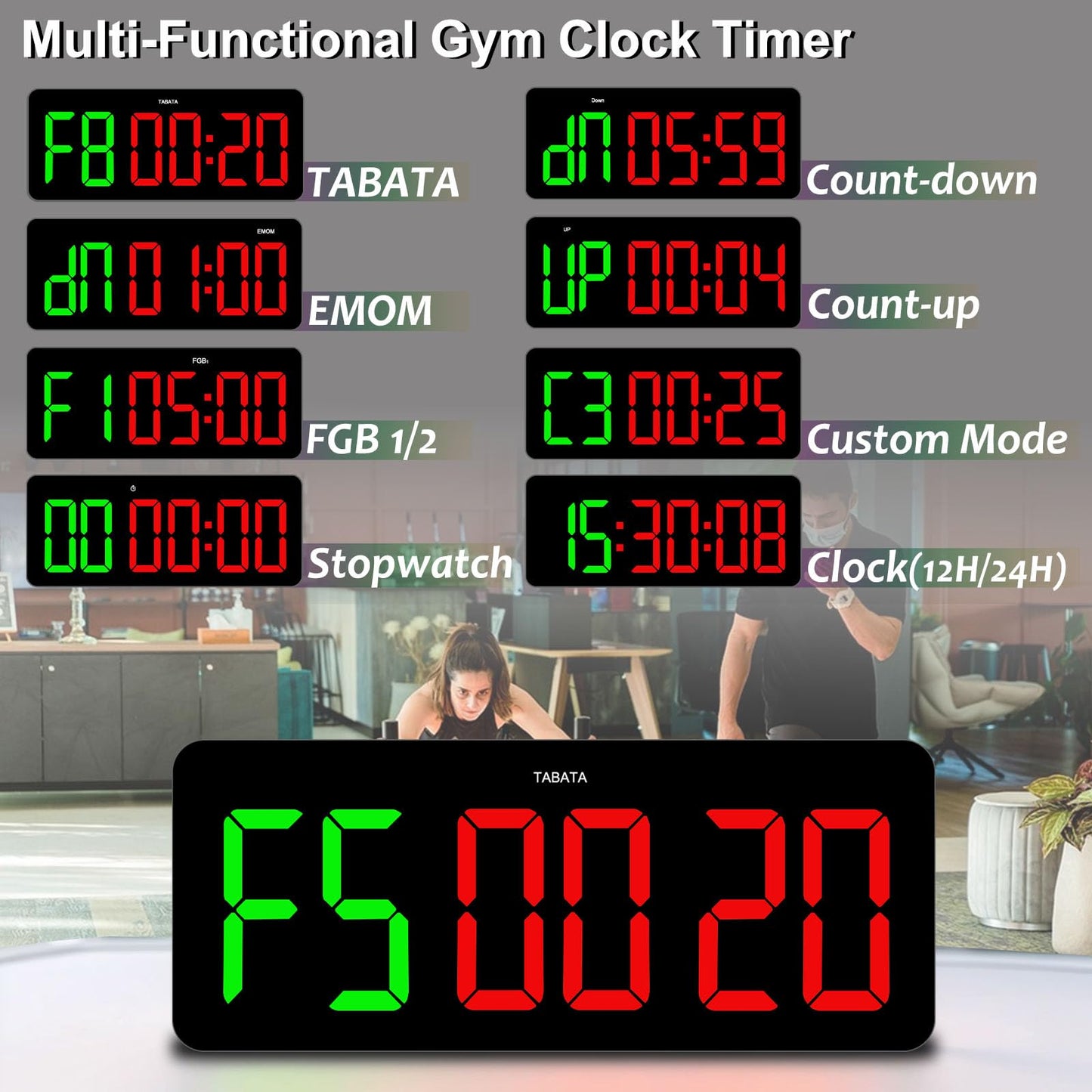 QINYUNE Gym Clock Timer for Tabata/FGB/EMOM,Interval Workout with Large LED Display,Digital Wall Clock with Seconds | Fitness Timer with Remote Control for Classroom Home Garage Office
