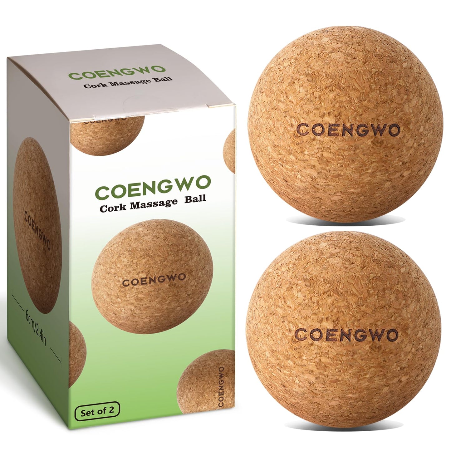 COENGWO Cork Ball Lacrosse Ball, Deep Tissue Muscle Tension Therapy Ball for Trigger Point Therapy, Muscle Soreness, Yoga Therapy, 2.4 Inch