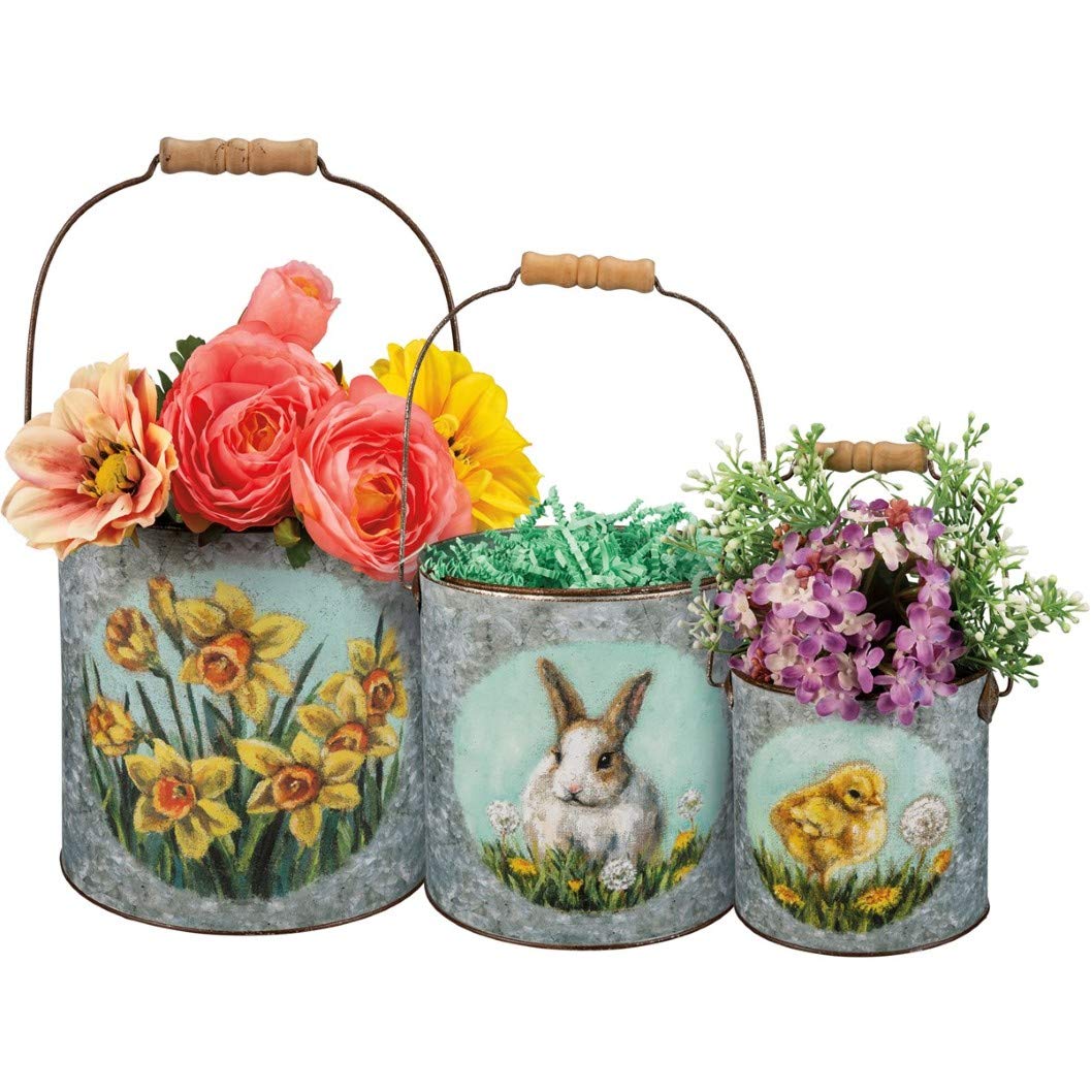 Primitives by Kathy Decorative Bucket Set, Multicolor 7.25" x 7.25", 6" x 6.25", 5" x 4.75"