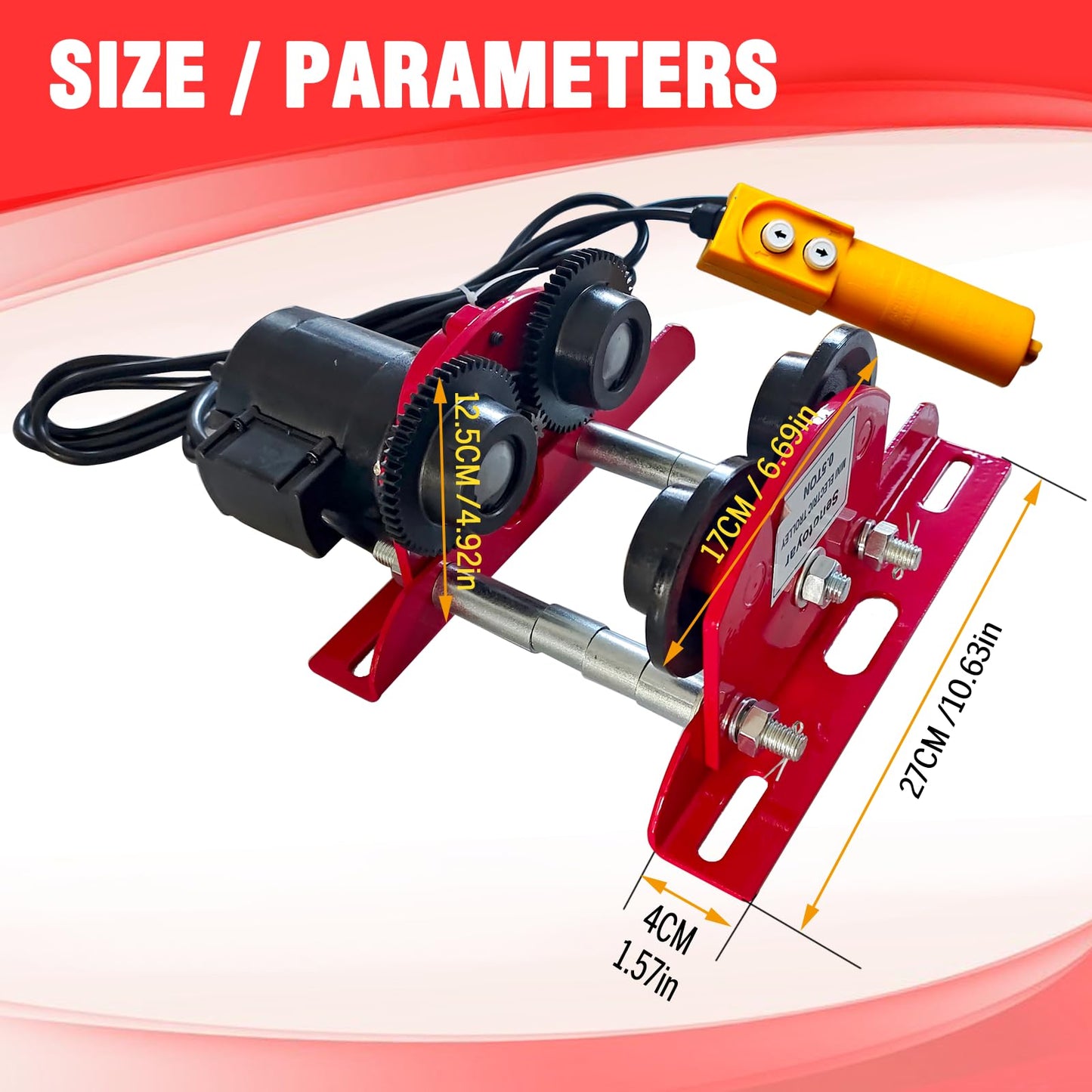 Electric Trolley for Power Hoist 1100LBS Capacity,Fit 2.68-4.33 in I-Beam,Push Geared Overhead Crane Heavy Duty Wheels System for PA200 to PA500 Hoists,Perfect for Gantry Cranes,Warehouses