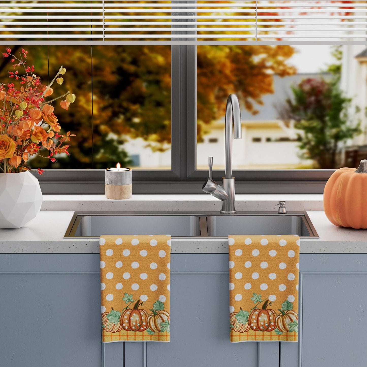 XCHI Fall Pumpkin Orange Plaid Dish Towels 18x26 Inch Hand Kitchen Towels Dishcloth Home Decorations Set of 2