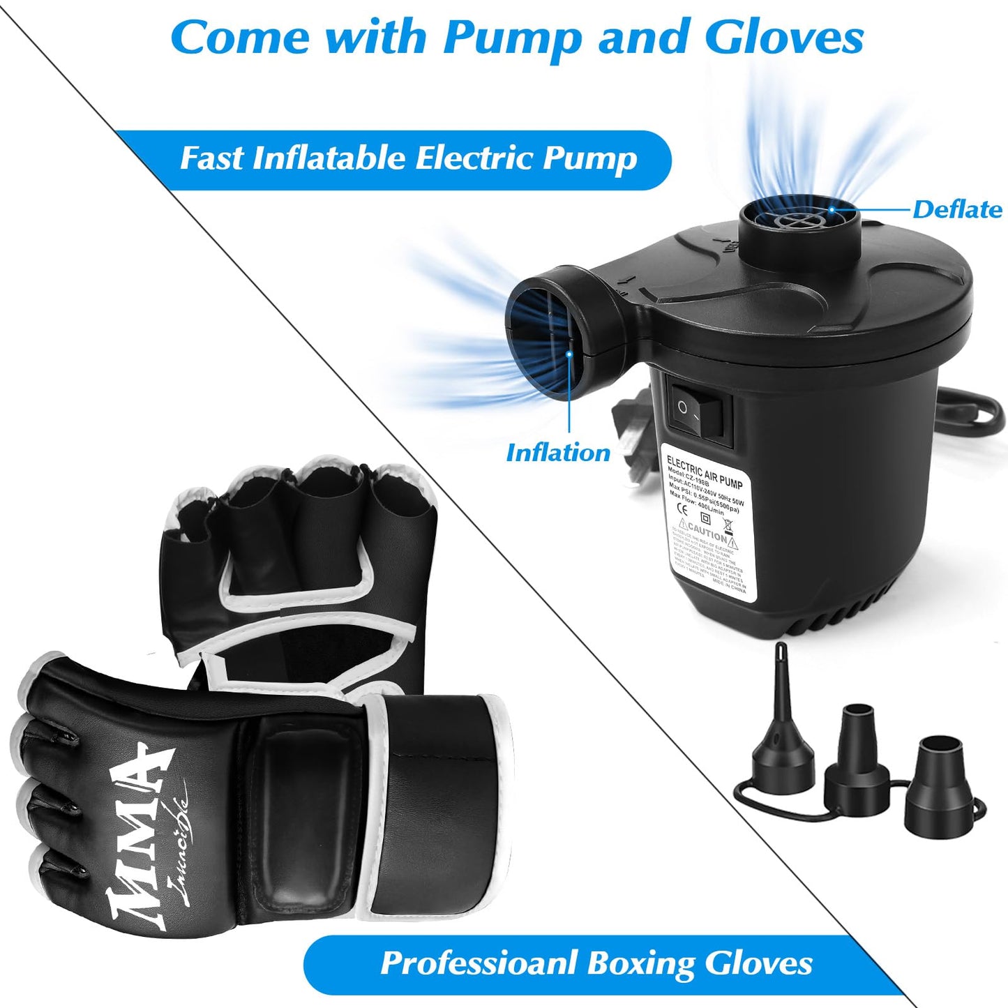 Standing Punching Bag for Adults with Pump and Gloves, 69'' Kick Boxing Bag with Stand Inflatable Freestanding Heavy Bag Kicking Bag for Training MMA Muay Thai Fitness