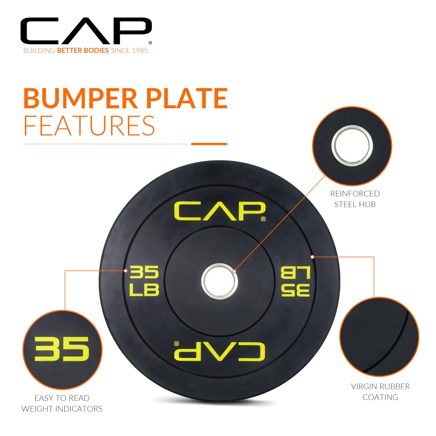 CAP Barbell 160 lb Economy Olympic Weight Set with 7ft Chrome Barbell & Black Bumper Plates with Color Logo