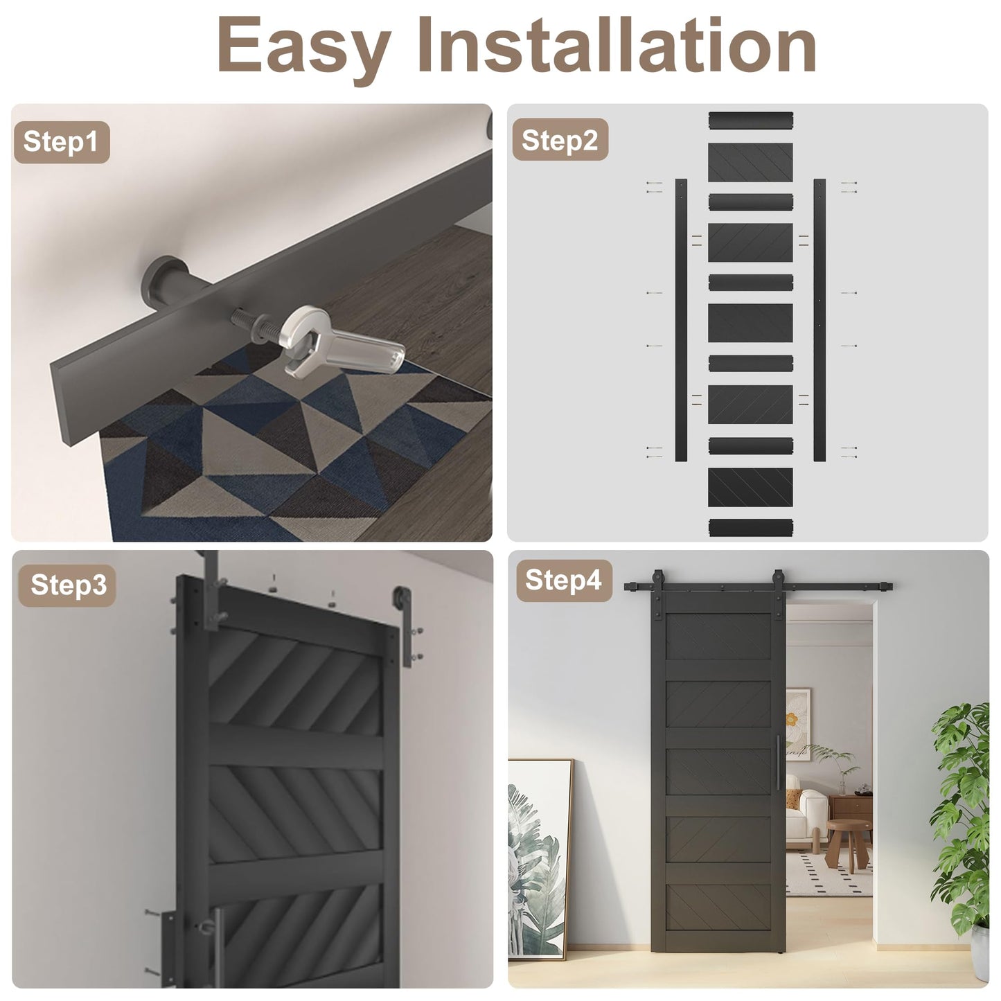 JUBEST 30" x 80" Barn Doors, Slding Barn Door Kit Wave Shape Door Panel with Hardware Kit Include, MDF Board & PVC Covered, Easy Installation, Black