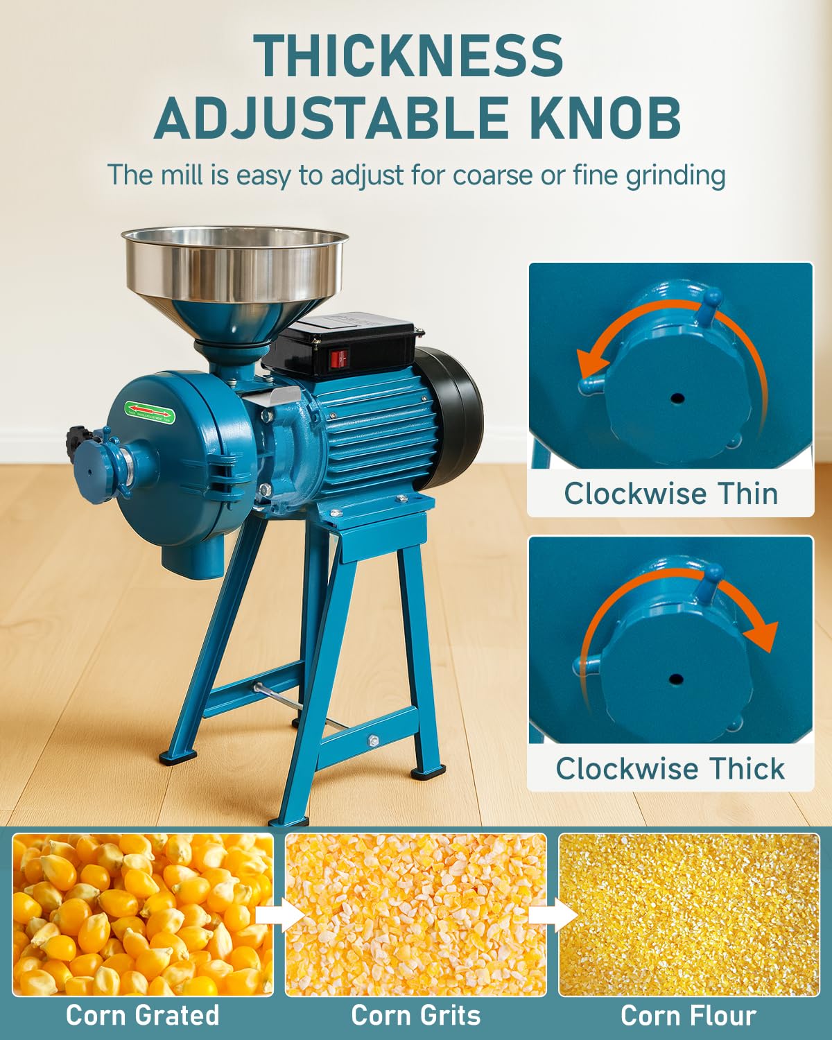 NAIZEA Electric Grain Mill Grinder, 3000W Wet & Dry Corn Mill Grinders,Commercial Flour Mill Machine with Funnel, Feed Grinders for Corn, Wheat, Rice, Coffee, Cereals(Wet Dry Grinder)