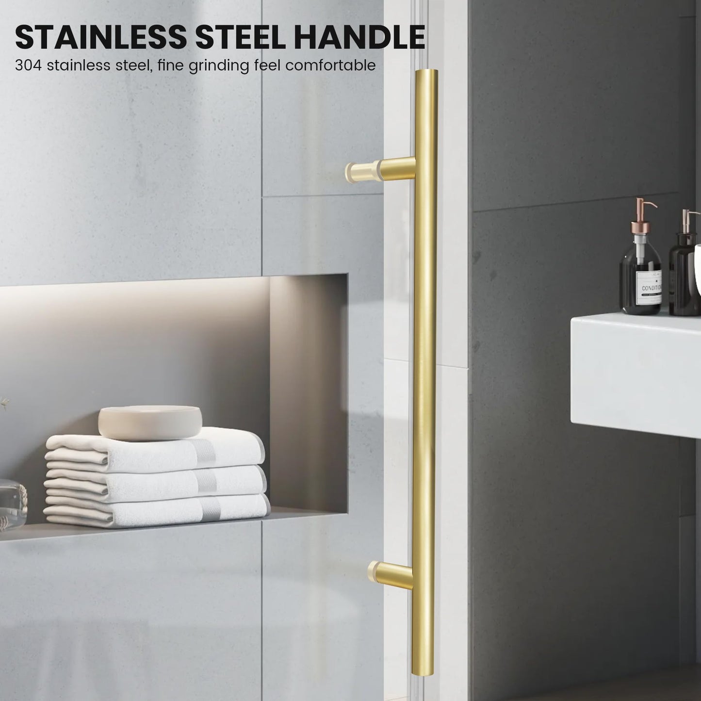 Bathroom Frameless Sliding Rectangle Shower Door, 56"-60"*60" H-Type Shower Door with 5/16" Clear Tempered Glass and Brushed Gold Stainless Steel Hardware with Reversible Handle