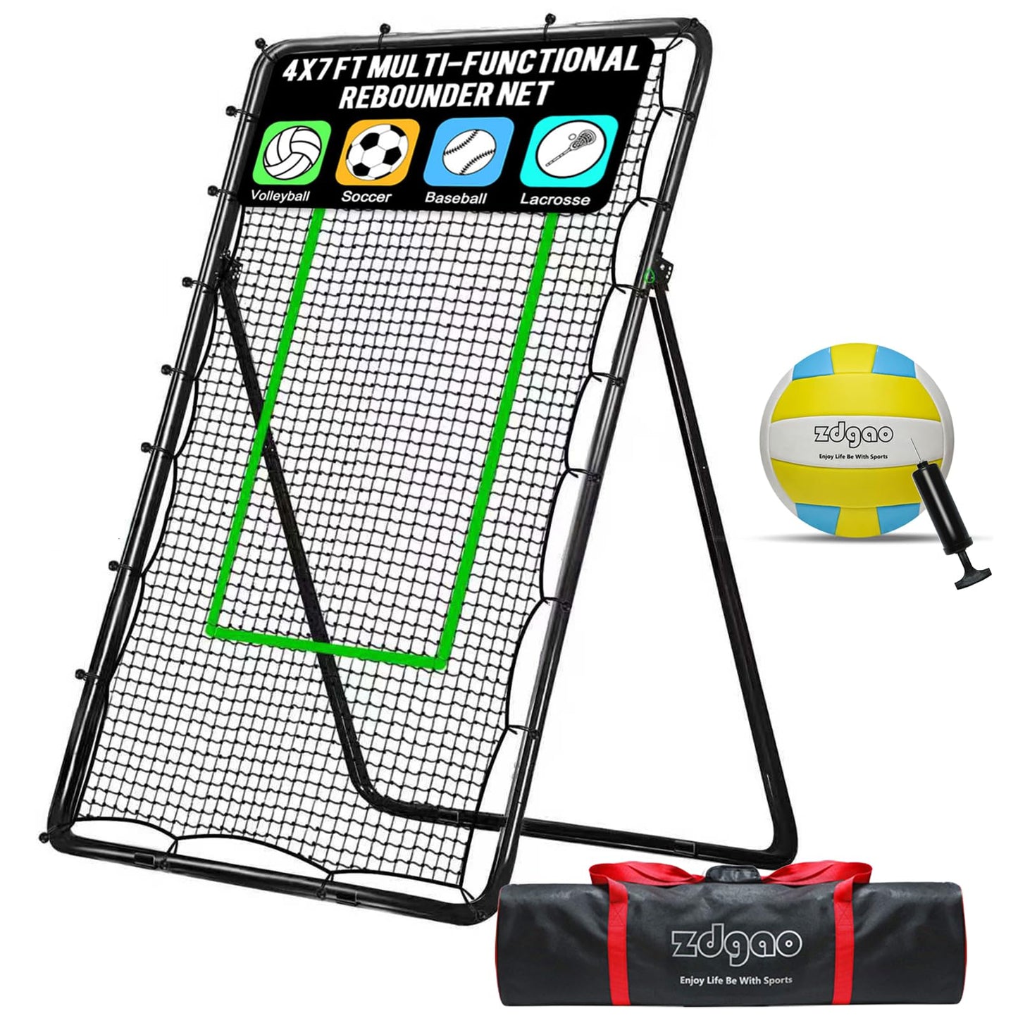 Adjustable Volleyball Rebounder Net 4x7ft, Bounce Back Practice Equipment for Practicing Volleying, Bumping, Spiking-with Volleyball&Bag