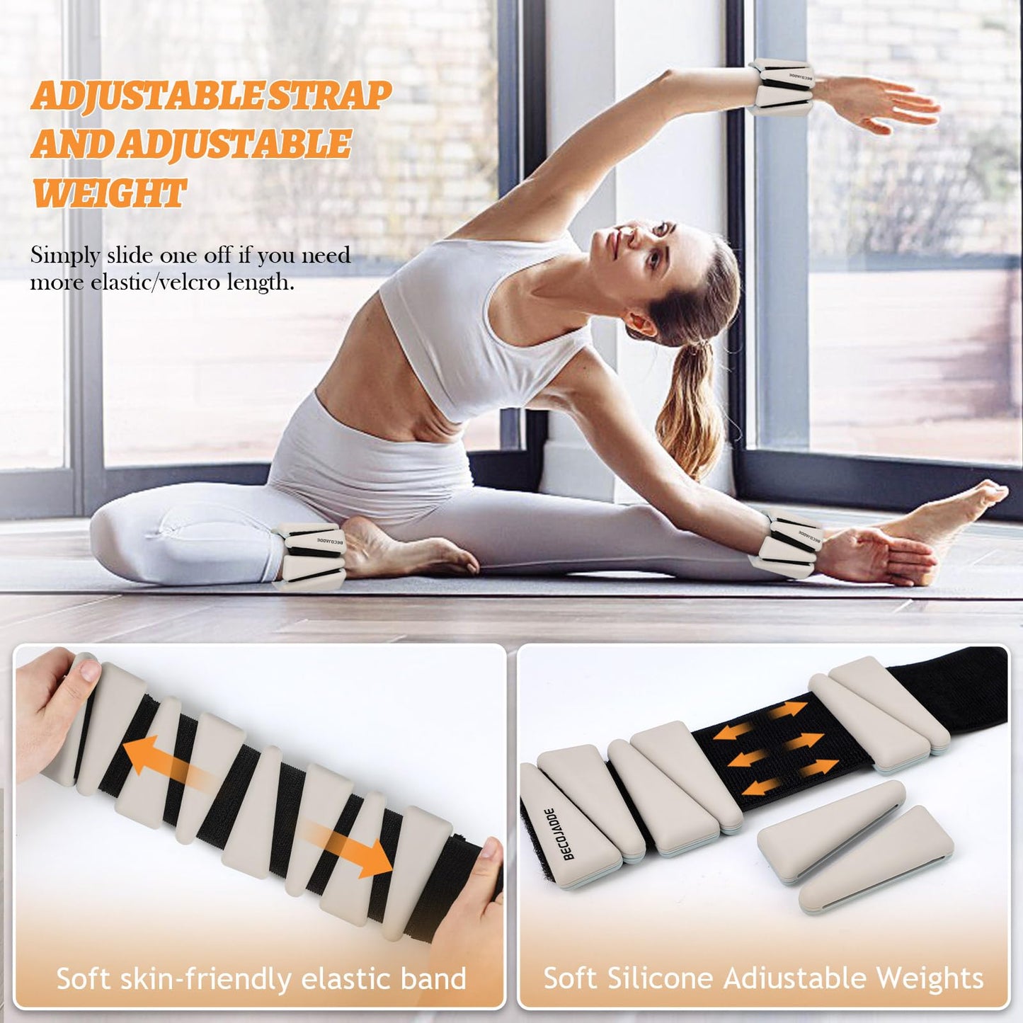 BECOJADDE Ankle Weights Set of 2 (2 lb Each) Adjustable Wrist Weights for Women Men Wearable Arm Leg Weight for Pilates, Running, Walking, Workout, Yoga, Pewter Beige