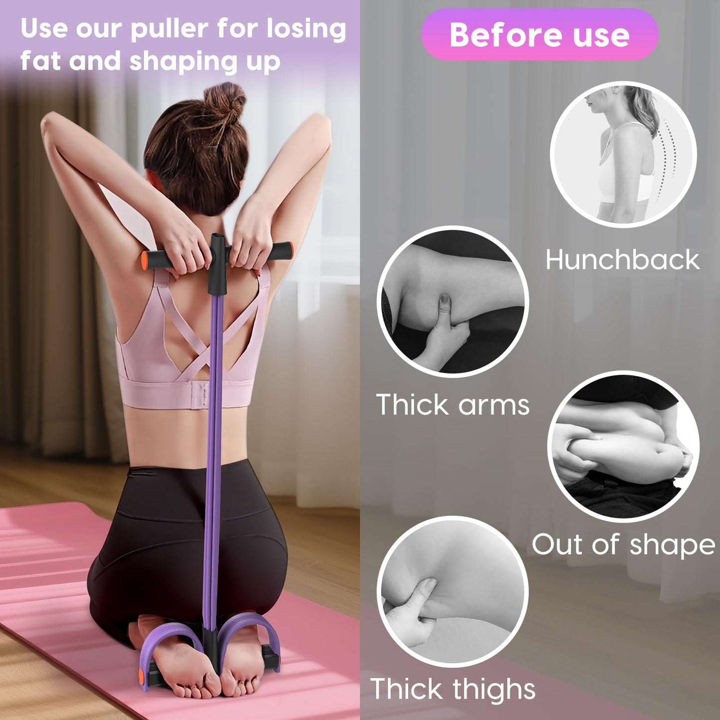 Pedal Resistance Band with Handle, 6-Tube Elastic Foot Pedal Resistance Band, Natural Rubber Ankle Puller Sit-up Exercise, Multifunction Fitness Band for Abdomen, Waist, Arm, Leg Stretching Training