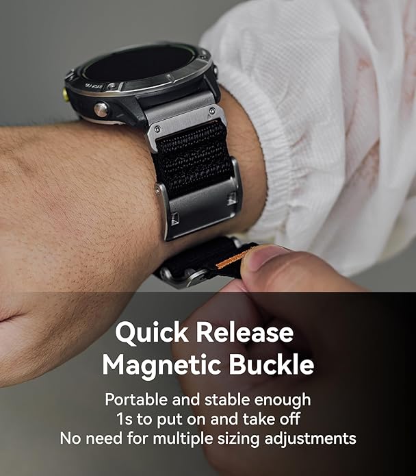 Aulumu C11 for Garmin Watch Band 22MM | Mag Buckle Slim Band | Memory Quick Release | Velvet Nylon Braid | Stainless Steel Magnetic Clasp
