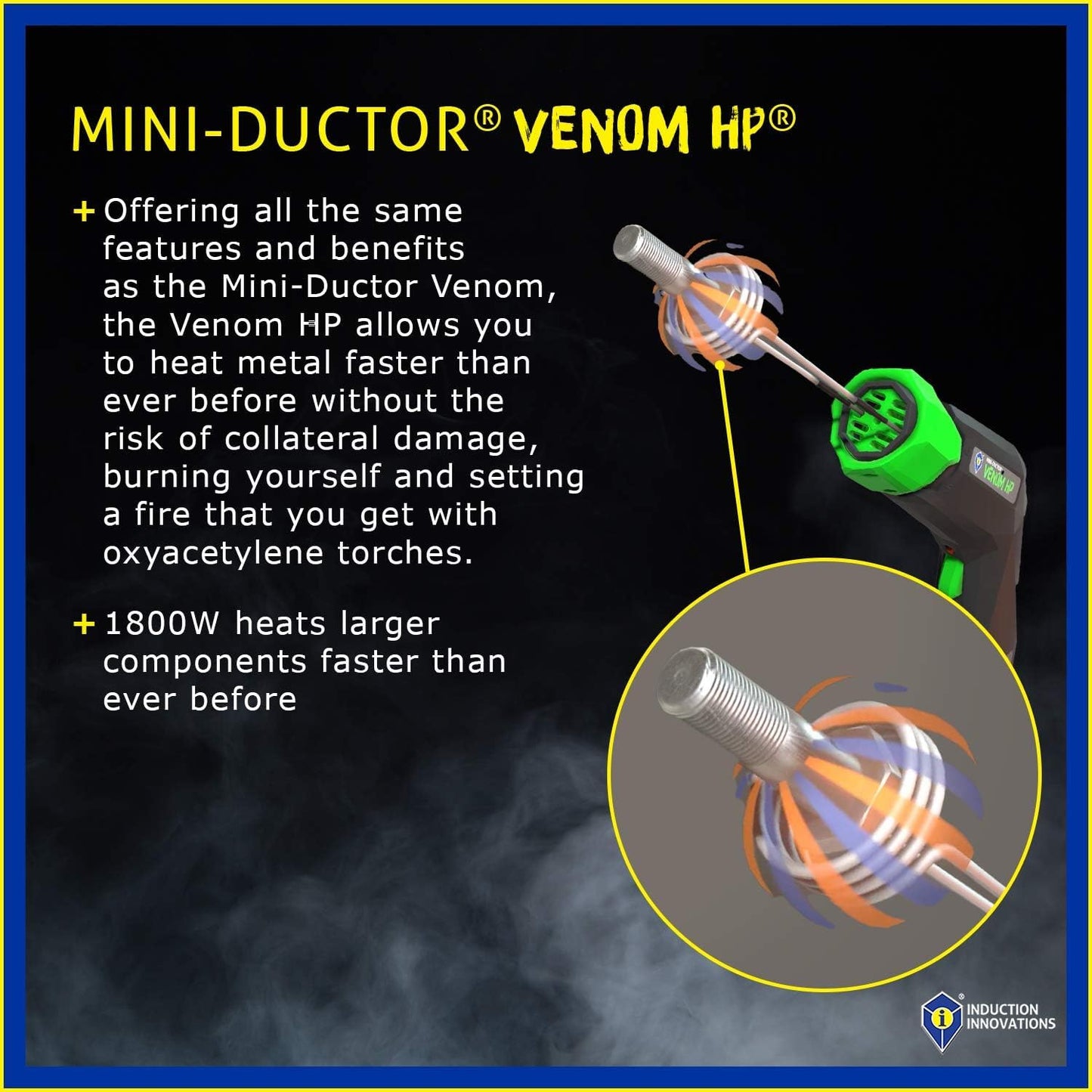 Induction Innovations - Mini-Ductor Venom HP (MDV-787) - Handheld Induction Heater with 3 Basic Coils, Rugged Carrier Case & Operations Manual to Safely Remove Nuts, Bolts, Bearings, & More