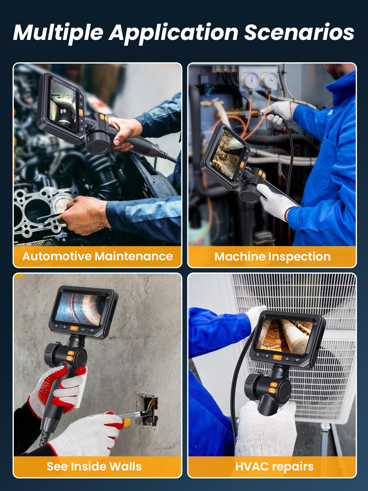 Acoath Two-Way Articulating Borescope, Endoscope Camera with Light, Dual-Lens 1080P Industrial Inspection Camera, 4.3" IPS Screen, 32GB Card, IP67 Waterproof Sewer Tools - 5FT