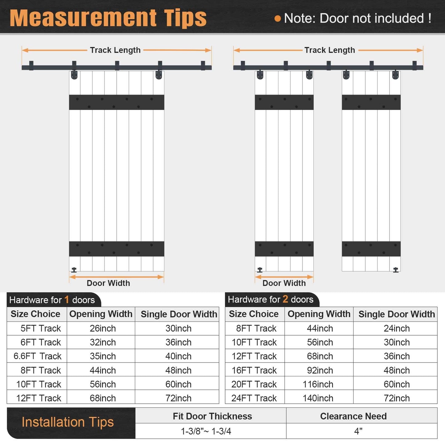 Easelife 8FT Exterior Sliding Barn Door Hardware Kit, Box Rail Track, 450lb Capacity, Black Weather-Resistant Steel, Wall Mount System for Outdoor Use, Fit Single 48in Door
