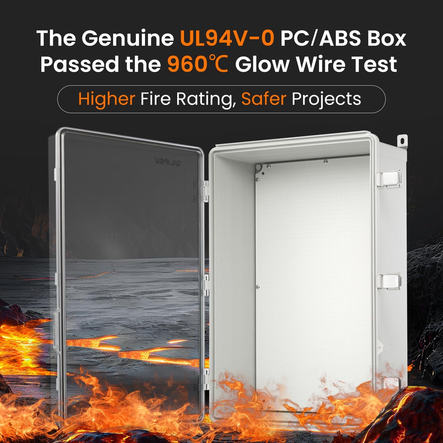 QILIPSU UL94-V0 Outdoor Electrical Box 24.2"x16.4"x9.1" Waterproof Junction Box Weatherproof PC/ABS Alloy Plastic IP66 Project Electric Enclosure Clear Hinged Door