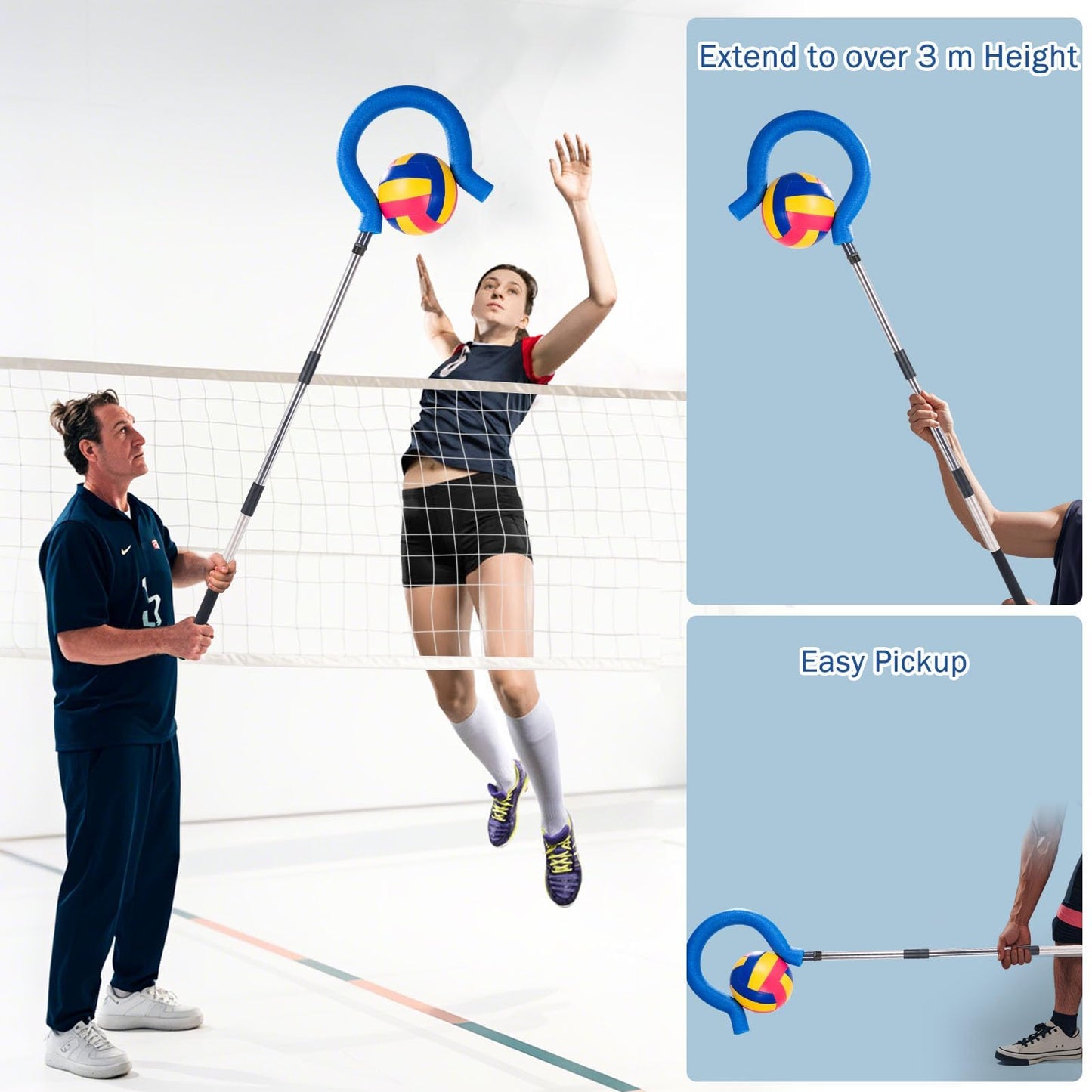 Adjustable Volleyball Spike Trainer with Question Mark Hook, Portable Lightweight Hitting Trainer for Serving, Spiking & Jump Training, Real-Ball Feel, Volleyball Gift for Beginners & Pros (No Ball)