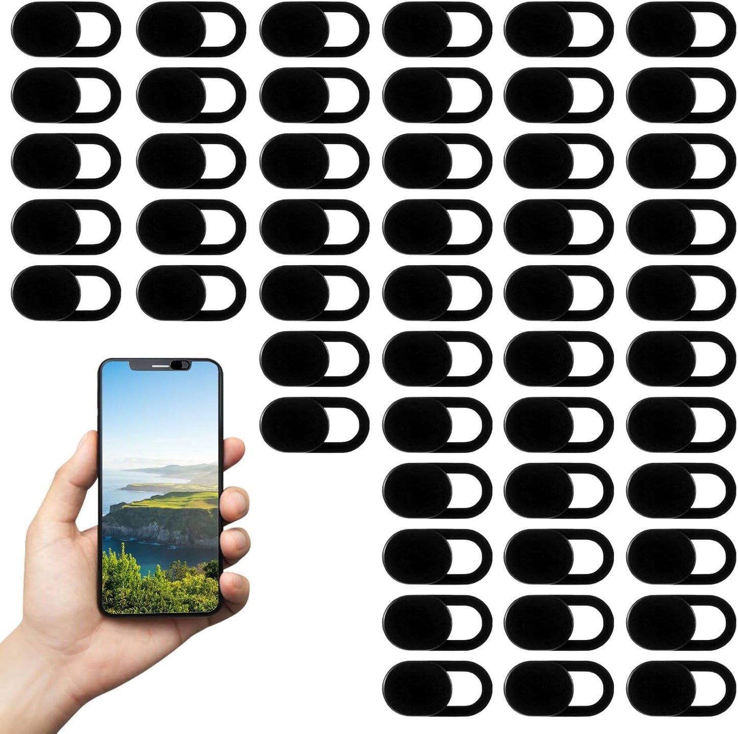Alrhso 50 0.023 Inch Pcs Webcam Cover Slide, Ultra-Thin Universal Camera Privacy Cover Black Phone Camera Covers Slide