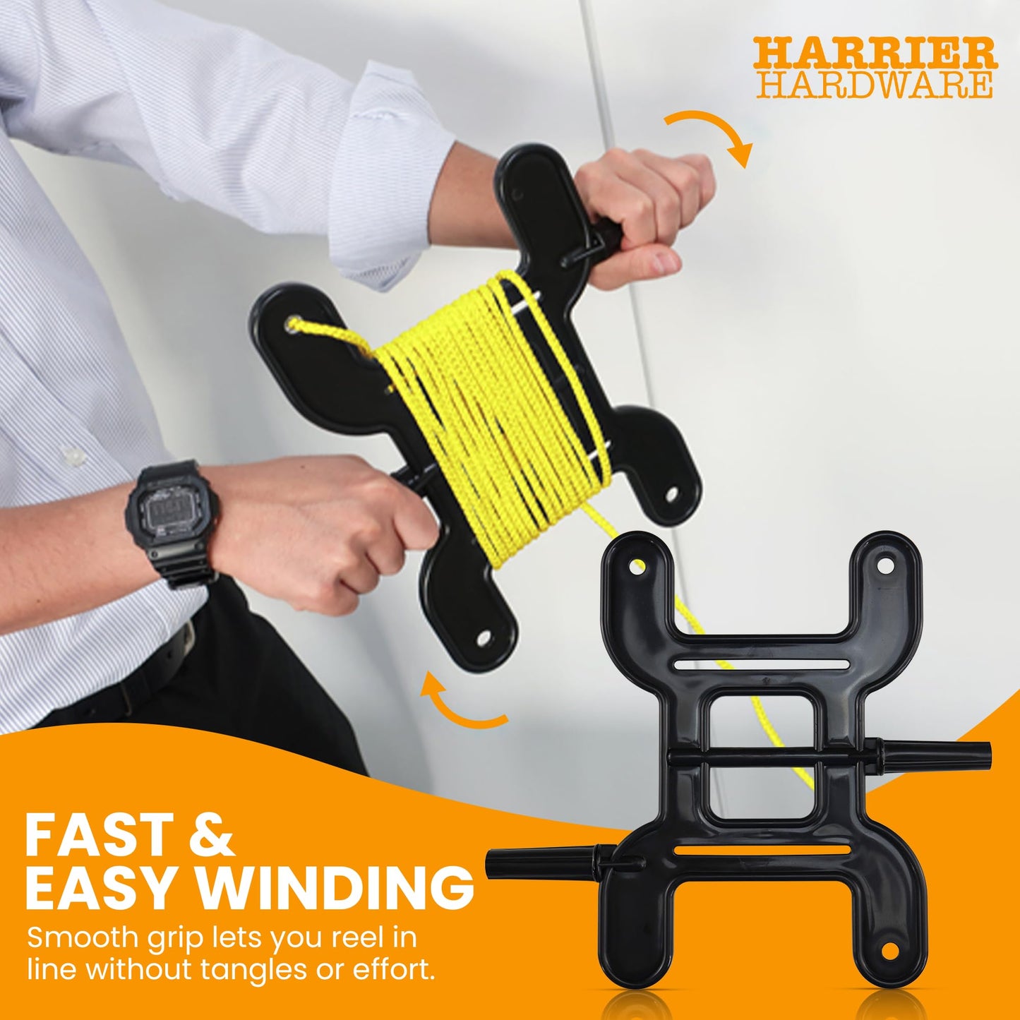 Harrier Hardware Trotline Winder, Black, Christmas Lights Catfish Line Reel & Cord Organizer