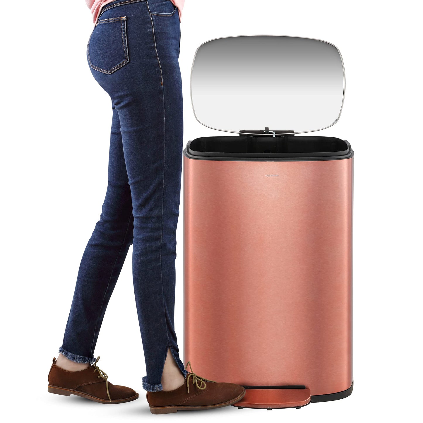 happimess HPM1006D Connor Rectangular 13-Gallon Trash Can with Soft-Close Lid and Free Mini Trash Can, Fingerprint Resistant, Modern, Minimalistic for Home, Kitchen, Office, Bathroom, Rose Gold