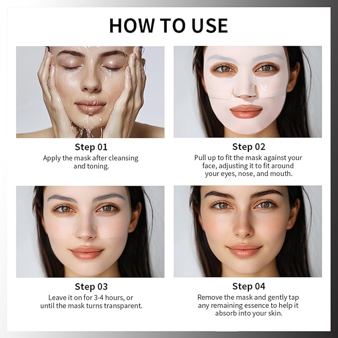 Low Molecular Weight Collagen Overnight Hydrogel Mask, Enhances Skin Elasticity, Reduces Pores, Transforms from White to Transparent Upon Absorption Skin Care Treatment