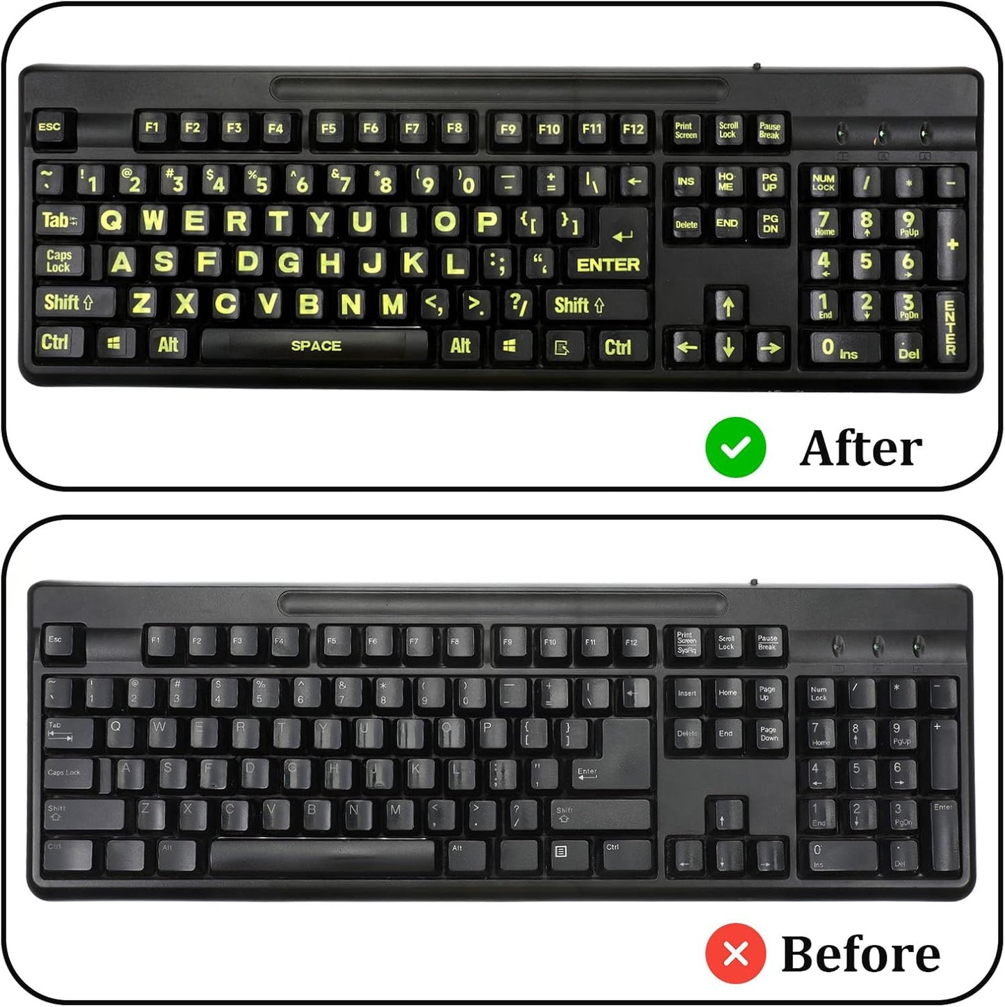 Qulkws 2 PCS Universal English Large Lettering Keyboard Stickers, English Keyboard Stickers, Big Bright Yellow