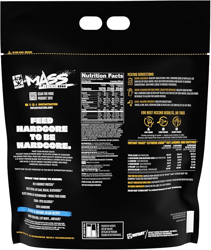 Mutant Mass Extreme Gainer ??Whey Protein Powder ??Build Muscle Size and Strength ??High Density Clean Calories (Vanilla Ice Cream, 12 lbs)