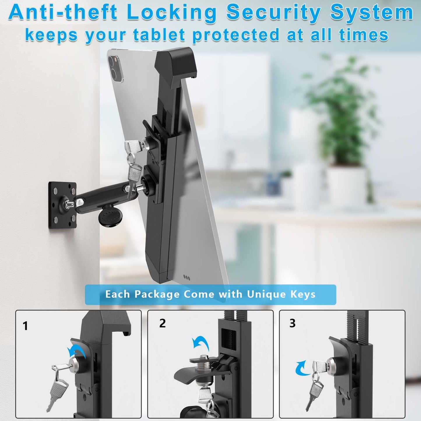 Cuxwill Tablet Wall Mount Lock Holder for 9-14" iPad, Metal Anti Theft Tablet Kiosk Mount with Secure Lockable for Conference Room, Desktop, Under Counter, Cabinet, Gym - Fits iPad, Galaxy Tab Series