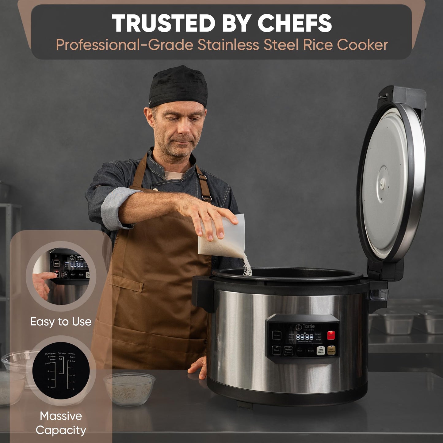 Commercial Large Multi-Function Rice Cooker - Professional 64 Cup Cooked (32 Cup Uncooked) Rice Maker Cooker With Non Stick Pot & Hinged Lid - Brown Rice, Sushi Rice and more