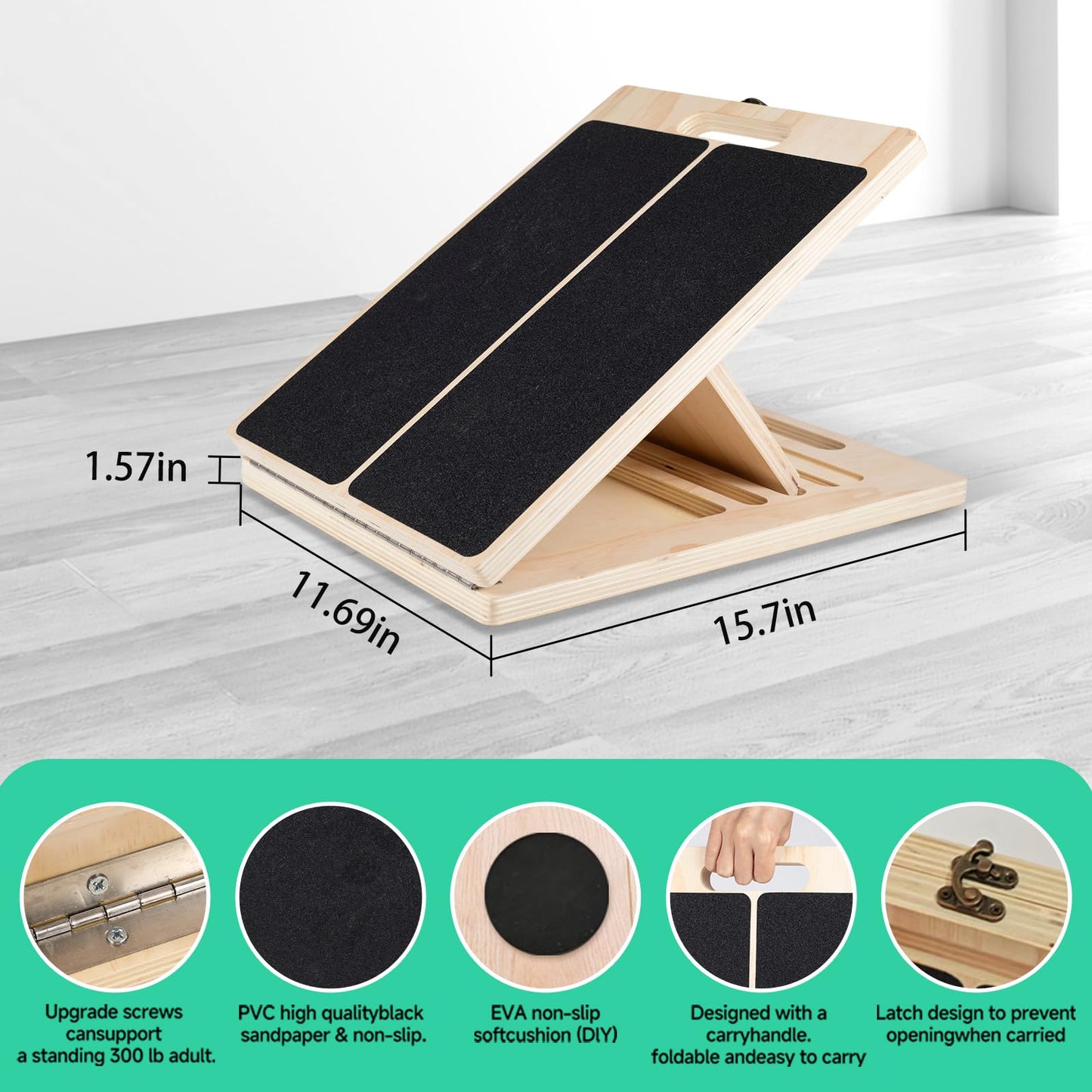 XCMVCN Slant Board for Calf Stretching, 5 Angle Portable Adjustable Calf Wooden Stretch Board with Training Poster, 300lb Weight Capacity for Ankle Heel Feet Leg Knees Physical Therapy Equipment