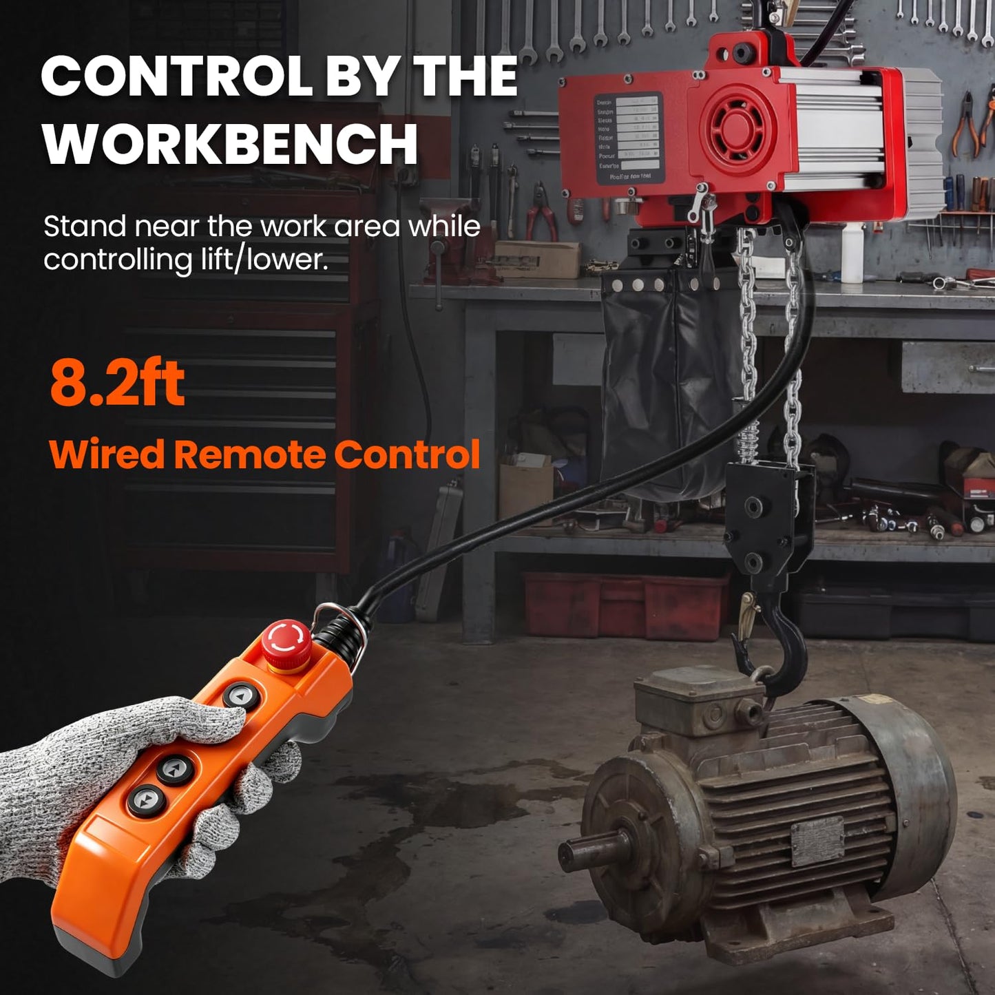 NEWTRY Mini Electric Chain Hoist 1100lb, 11kg Lightweight, 800W Powerful Brushless Motor, 1.7m/min & 5m/min Lifting Speed, 7.5ft Wired Control for Garages, Workshop, Constructions