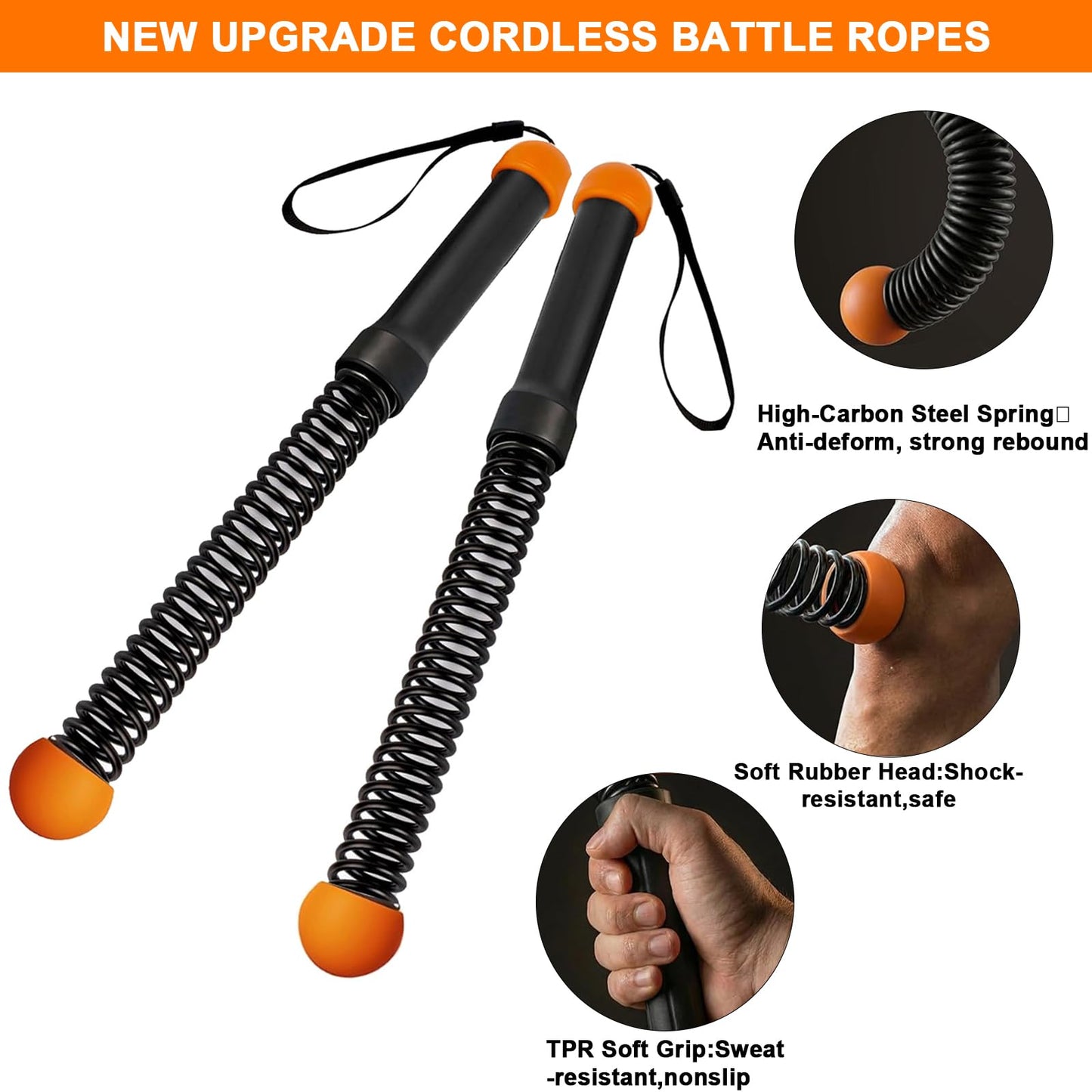 Weighted Ropeless Battle Ropes, Heavy Duty Portable Cordless Battle Ropes for Home Gym, Exercise Equipment for Low-Impact Aerobic Training, Strength & HIIT, for Men & Women
