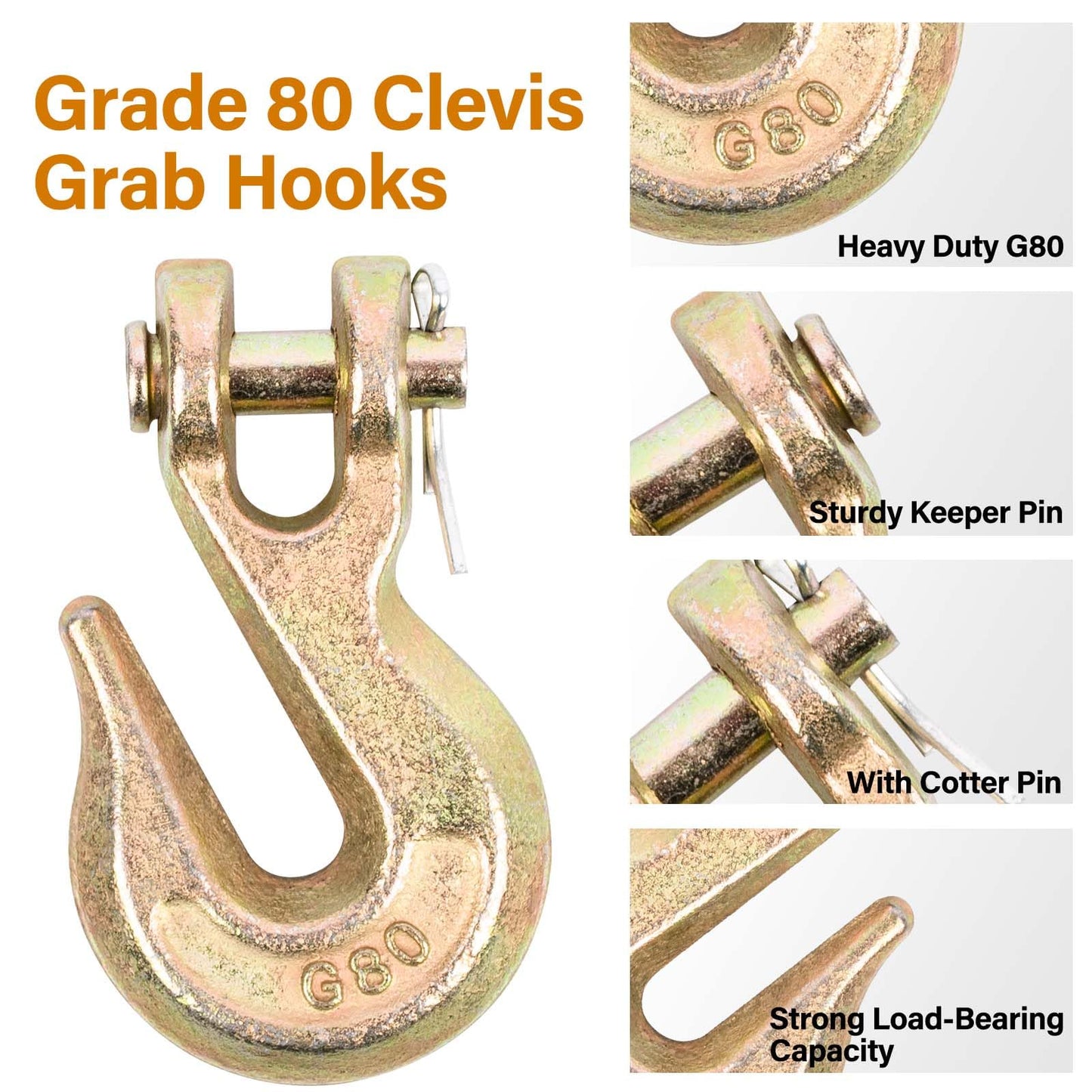 Lechansen 3/8'' G80 Clevis Grab Hook,10 Pack Heavy Duty Grade 80 Transport Chain Hooks 3/8 Inch Tow Hook for G80 Chains and Binders, 7,100 Lbs Working Load Limit