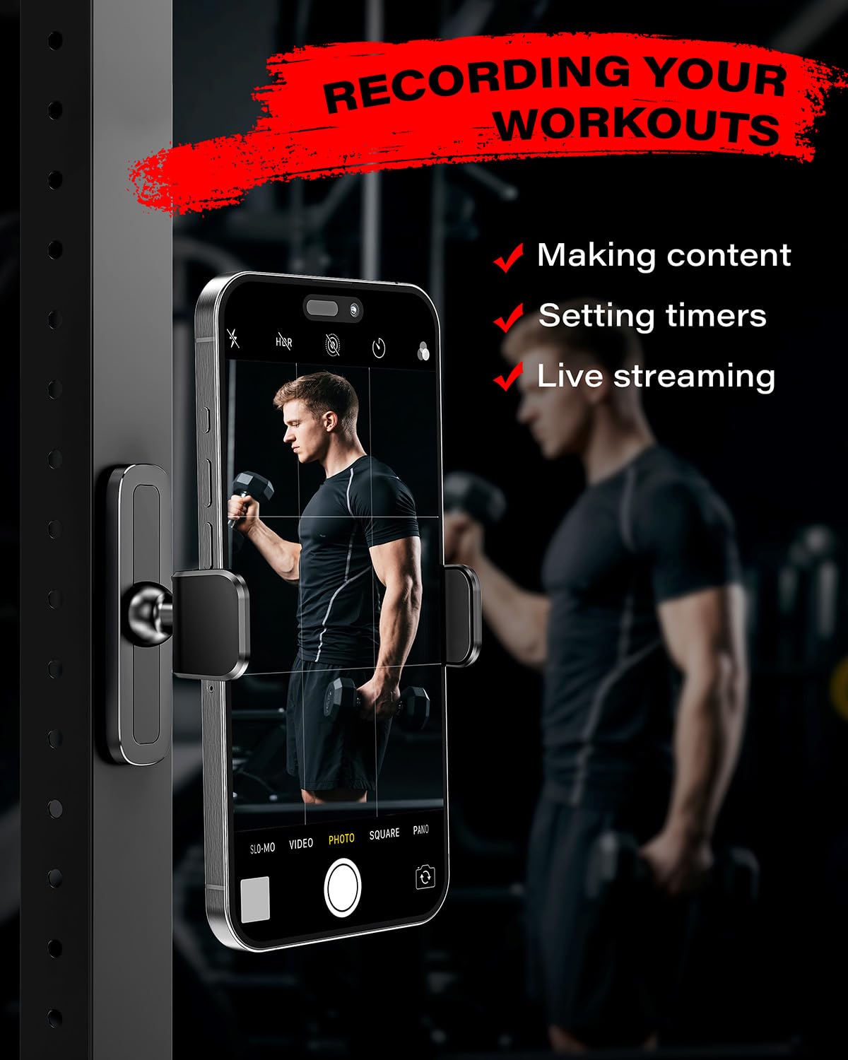 APPS2Car Magnetic Phone Holder for Gym, Alloy Base and Joint for Strong Hold, 360° Adjustable, Compatible with 4.7-6.5 Inch iPhone & Android Phones, Gym Accessories Gift for Men Women