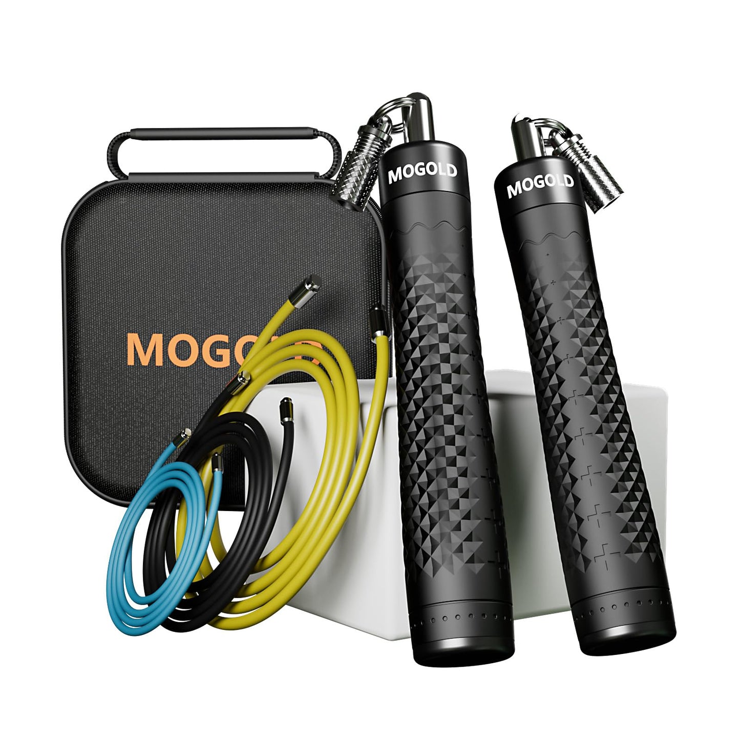 MOGOLD Jump Rope Weighted with 3pcs Heavy Ropes in 118in Long, Anti-Slip Handles with Quick Release, Carrying Case, Black (Red)
