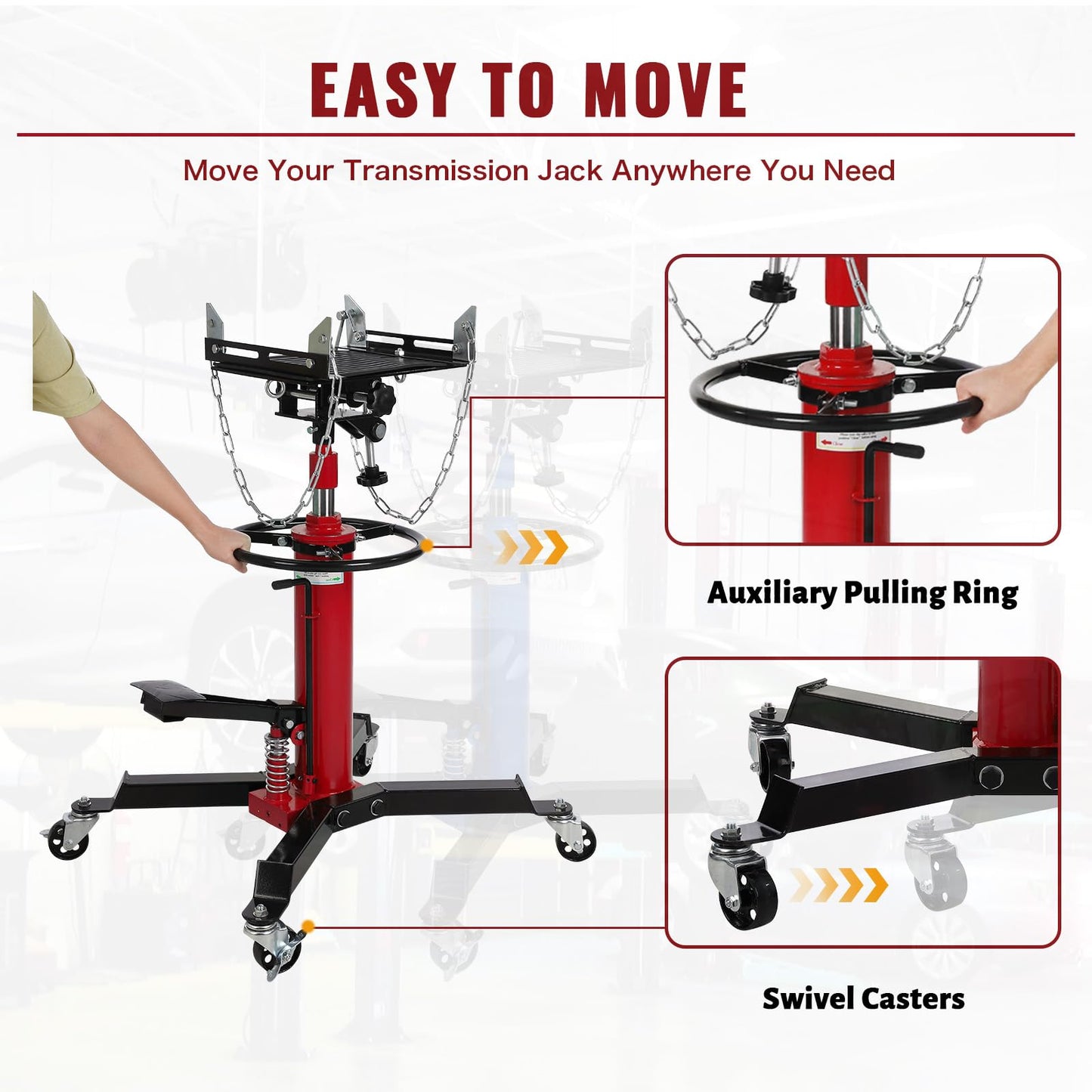 1100lbs Transmission Jack Lift with Anti-Slip Rubber Pad, Adjustable Telescoping Hydraulic Transmission Jack, High Lift Single Telescopic Jacks Hoist w/Pedal, 33.8" to 72.8" Lifting Range