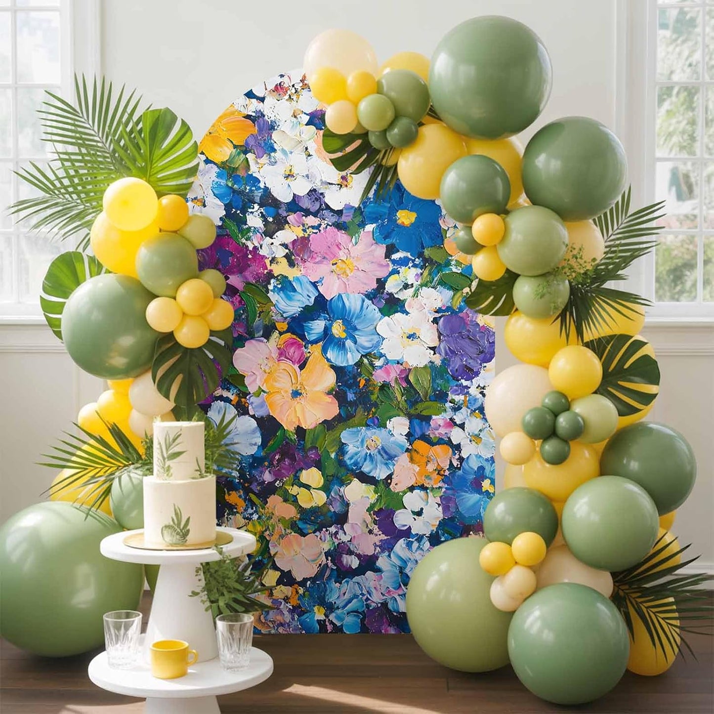 Jnbasdffb 7.2 Spring Floral Wedding Arch Cover,Stretchy Spandex Arch Backdrop Stand Covers FT,Oil Painting Flowers